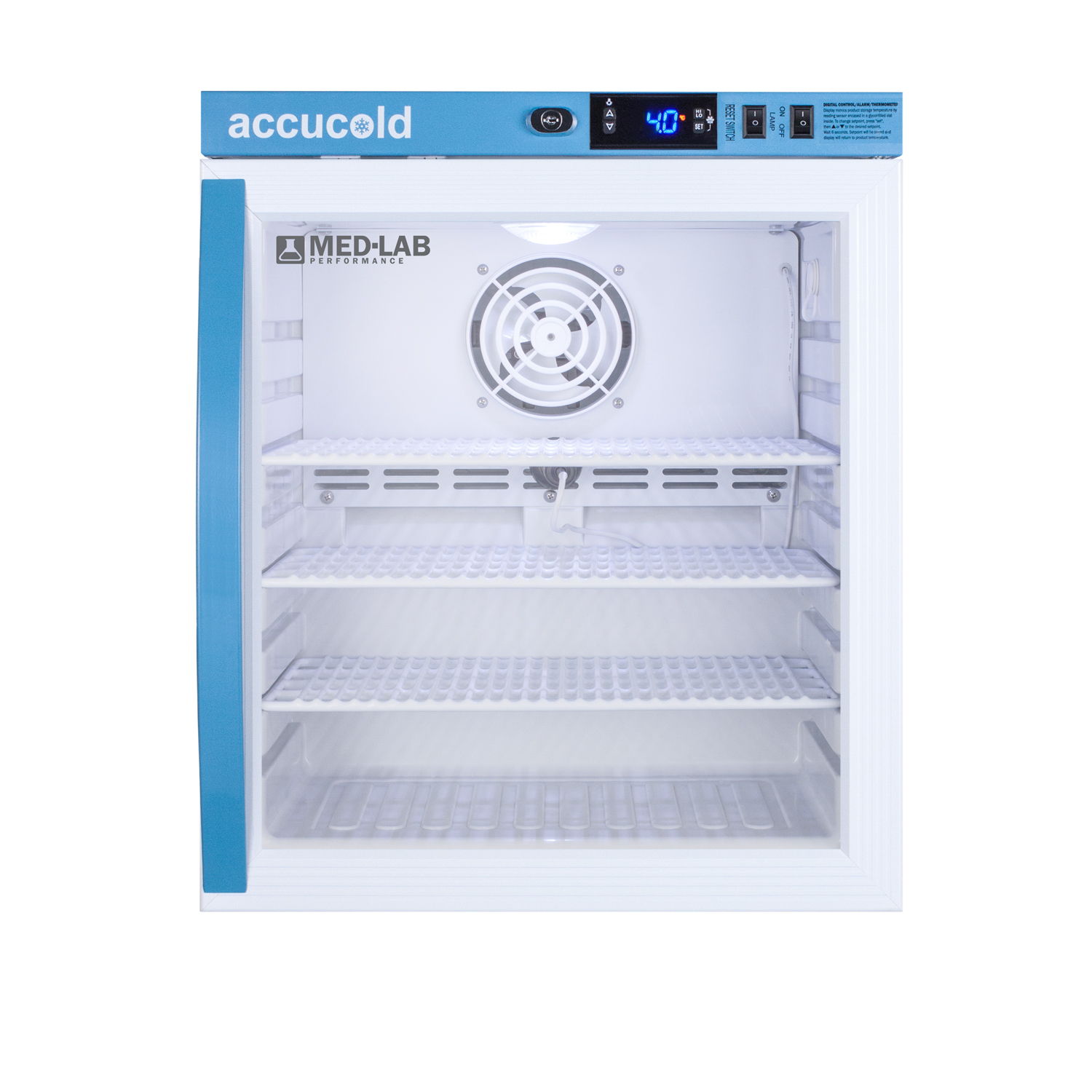 Performance series Med-Lab 1 cu.ft. compact all-refrigerator with hospital grade cord with 'green dot' plug and antimicrobial silver-ion handle
